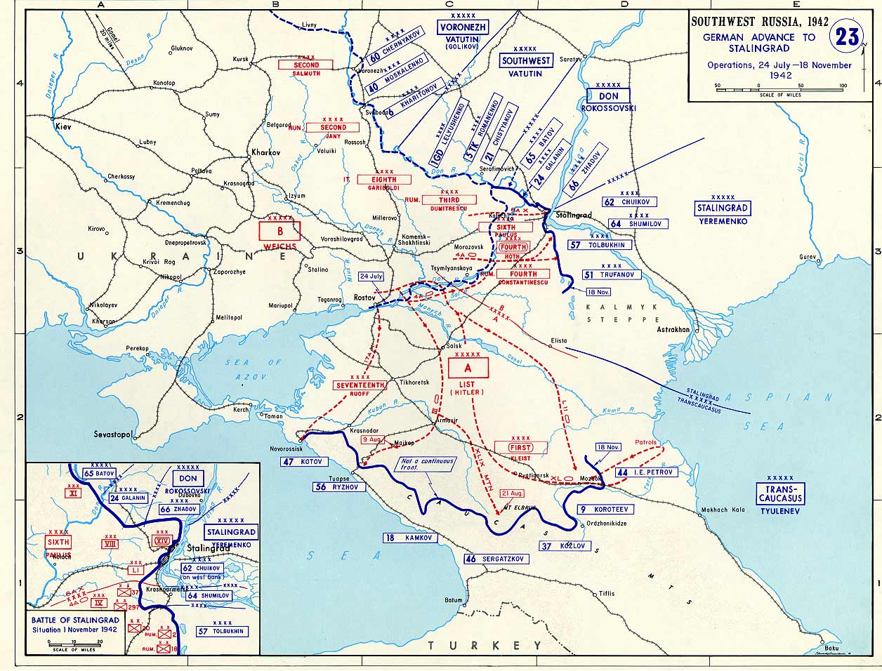 Map of German Advance to Stalingrad (July-November 1942)