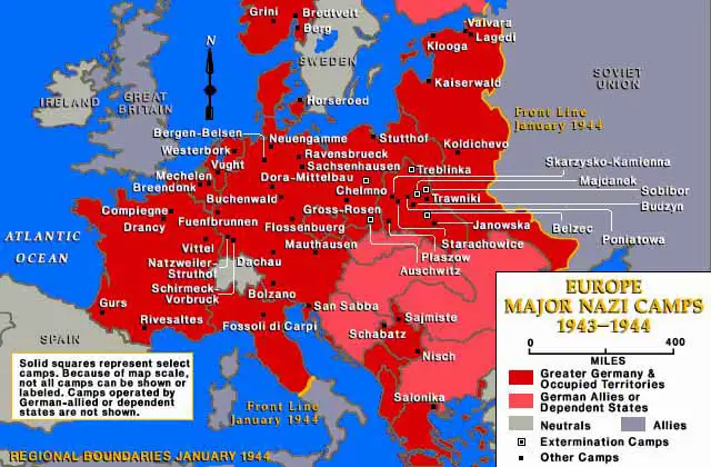 Ww2 Europe Map Nazi Occupied 1943 Map of Nazi Camps in Occupied Europe