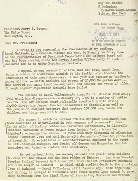 Truman letter from Raoul Wallenberg's brother