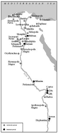 Map 1. Main Jewish communities in Egypt during the Hellenistic period and during the Middle Ages; the enlarged section of the Delta region (right) gives medieval communities only.