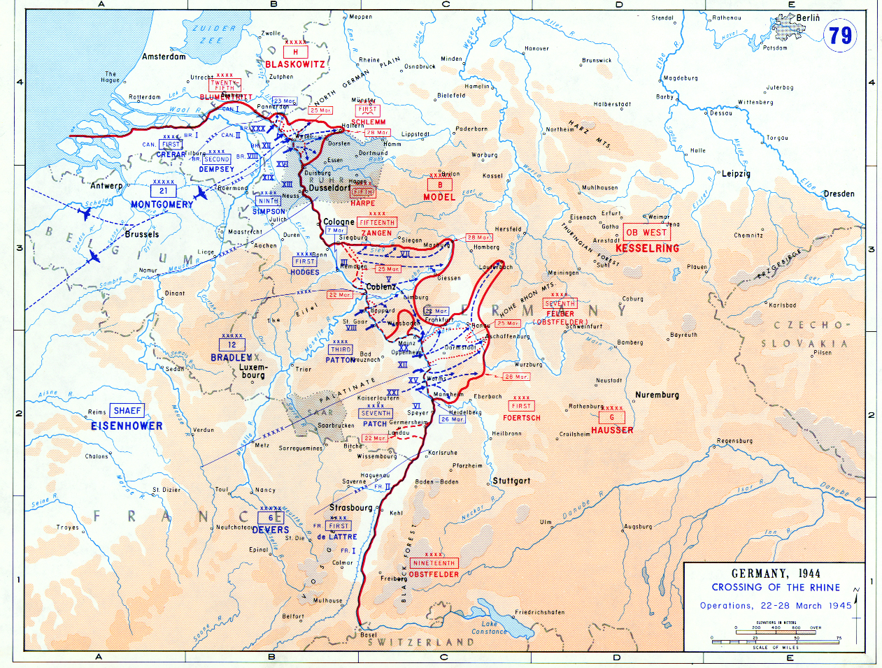 Map Of The Allies Cross The Rhine River March 1945