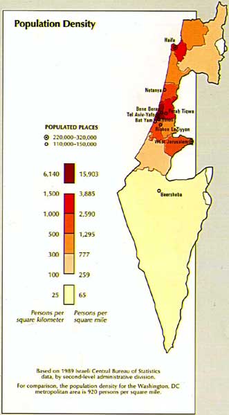 Map Of Israel Population Density 1993