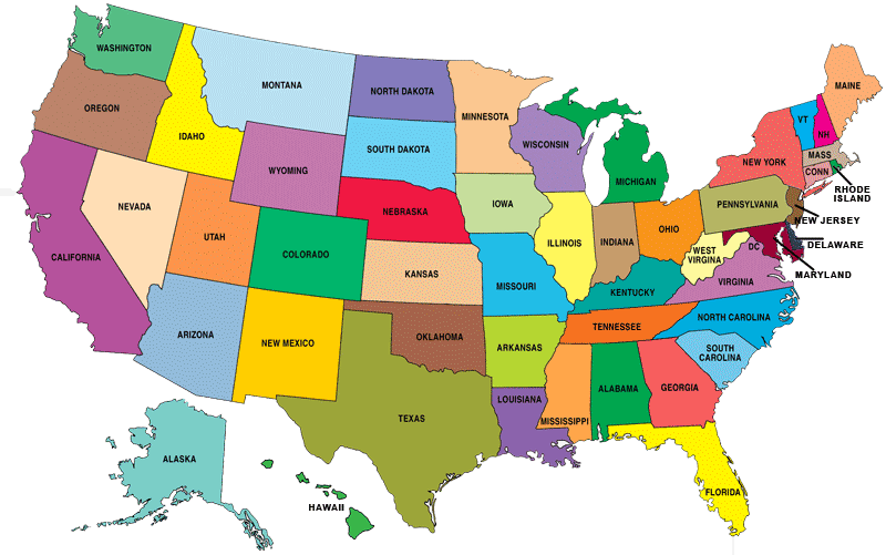 Map of the United States, the text version is below.