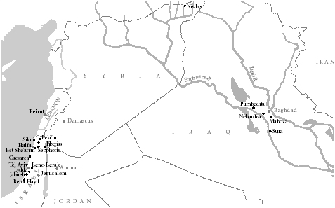 Map showing the main academies in Babylonia and Ere Israel.