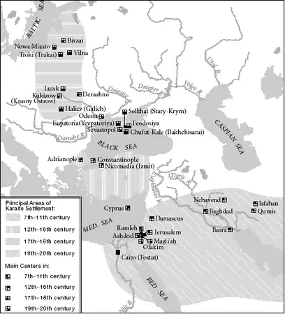 Principal areas of Karaite settlement and main centers, 7th20th centuries.