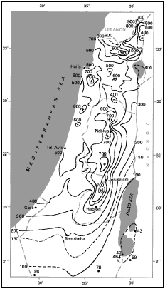 Map 1. Average annual rainfall, amounts in mm. (19211950).